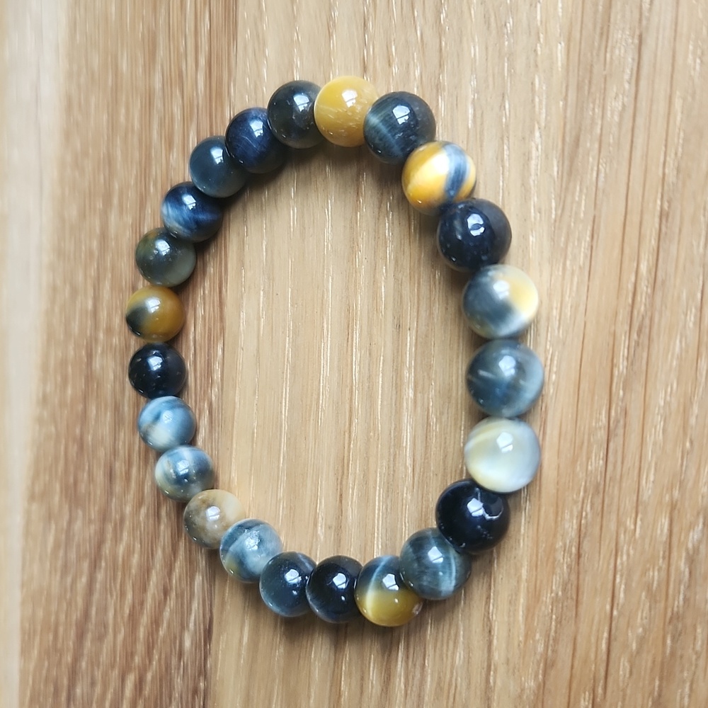 SOLD Golden Blue Tiger Eye Gemstone Beads Bracelet - Picture 3 of 10
